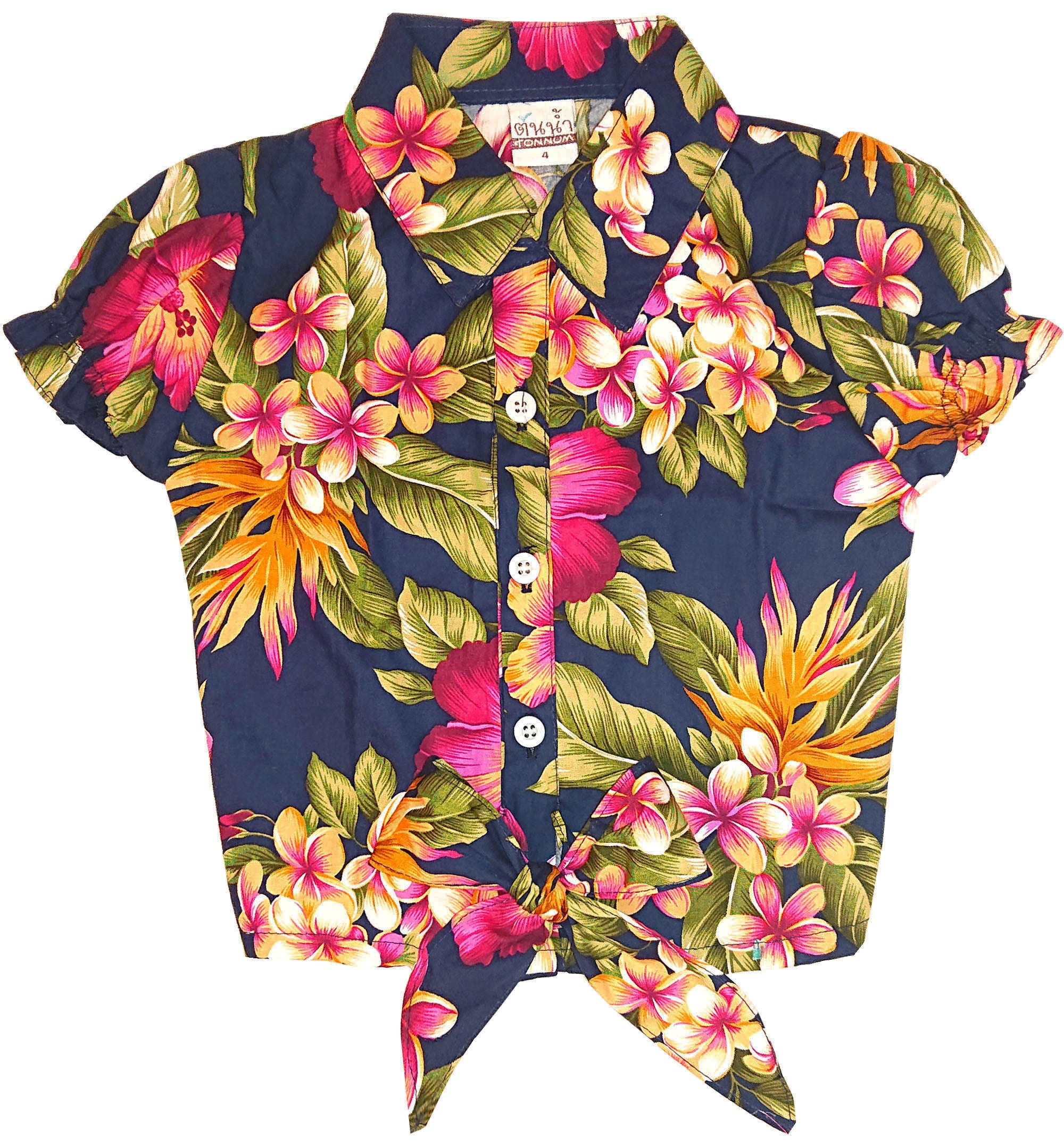 Tropical_TIE_UP_Frangipani_HIBISKUS_Blouse_Kinder_BLUSE_Oberteil_Blau-1