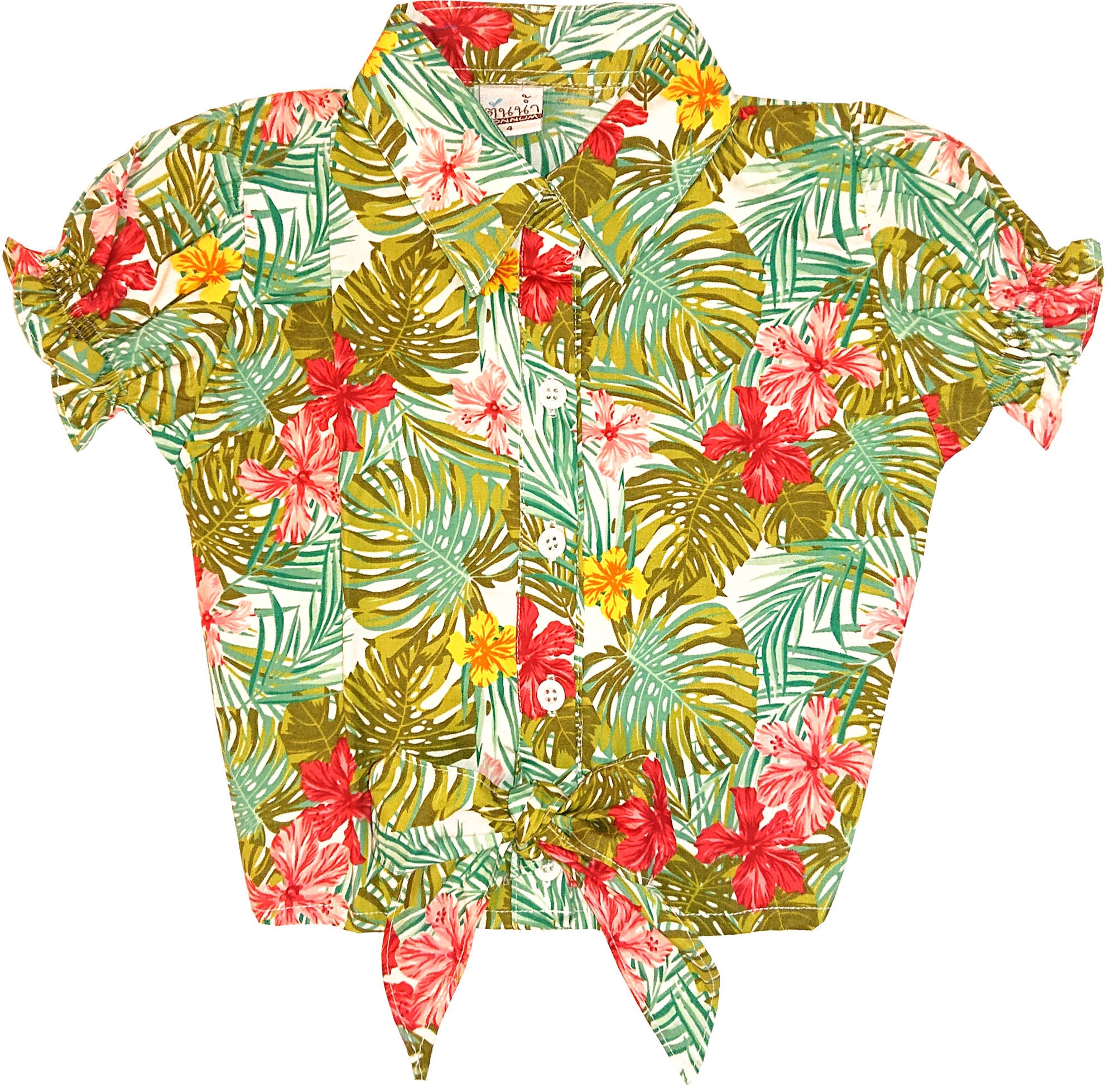Tropical_TIE_UP_Palmenblaetter_HIBISKUS_Blouse_Kinder_BLUSE_Oberteil_Gruen-1