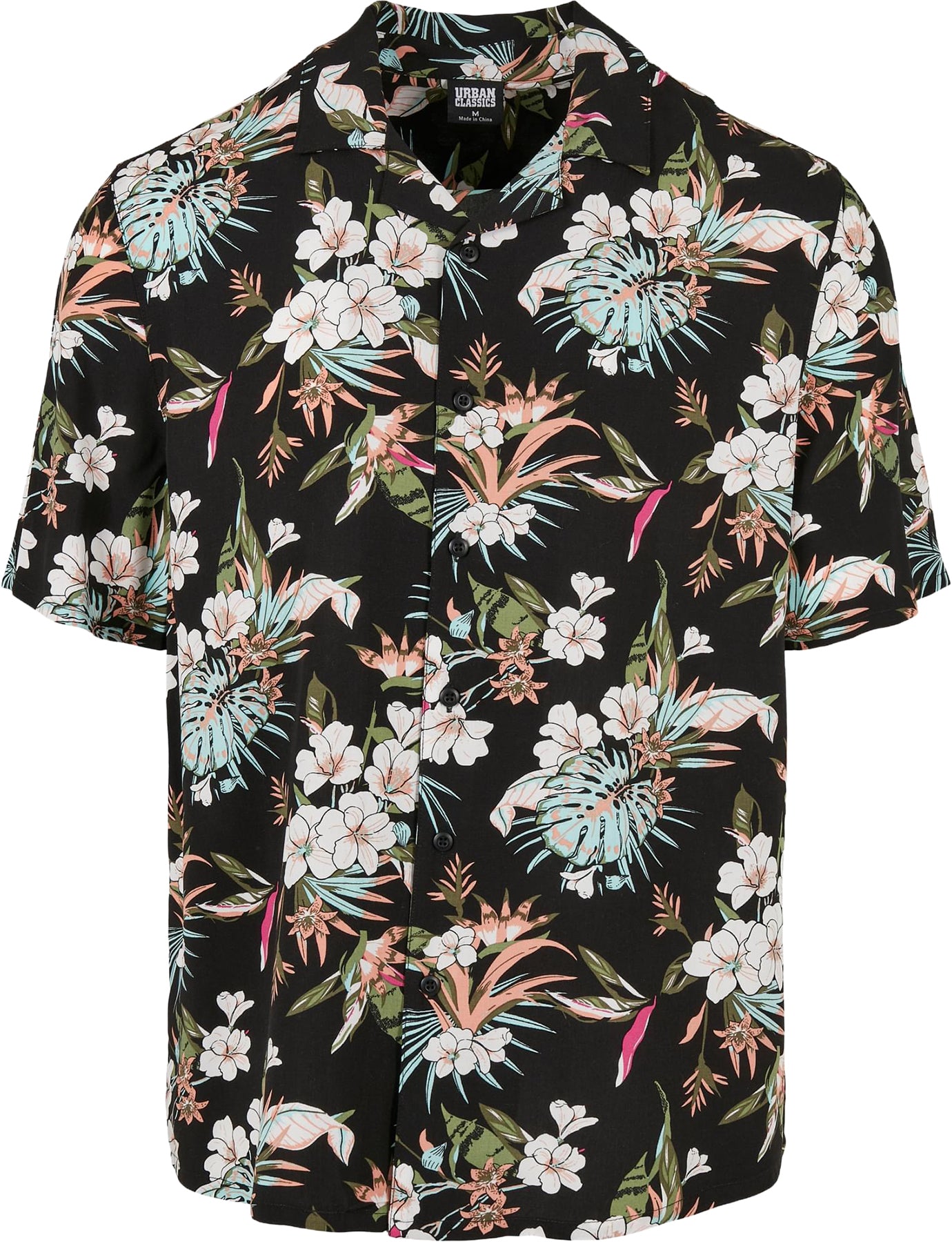 Urban_Classics_RESORT_SHIRT_Tropical_FLORAL_Retro_Kurzarm_HAWAII_HEMD_-_Schwarz_Killer_Kirsche-01