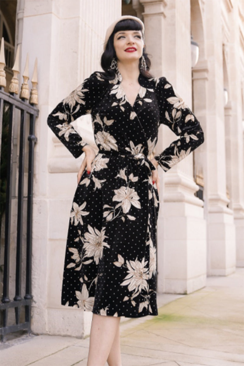 Very_Cherry_40s_LEAF_Vintage_BLUMEN_Polka_Dot_VELVET_Samt_SWING_DRESS_Kleid-1