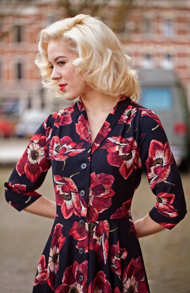 Very_Cherry_DLAINE_GIOIA_Vintage_40s_FLOWER_Floral_SWING_Dress_Kleid-2