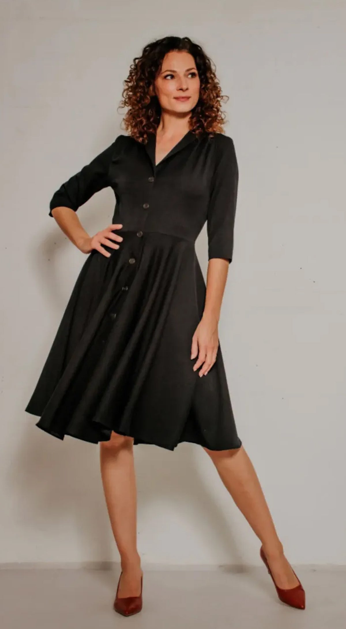 Very_Cherry_DLAINE_VINTAGE_PLAIN_Classic_Button_SWING_DRESS_Kleid_-_Schwarz-2