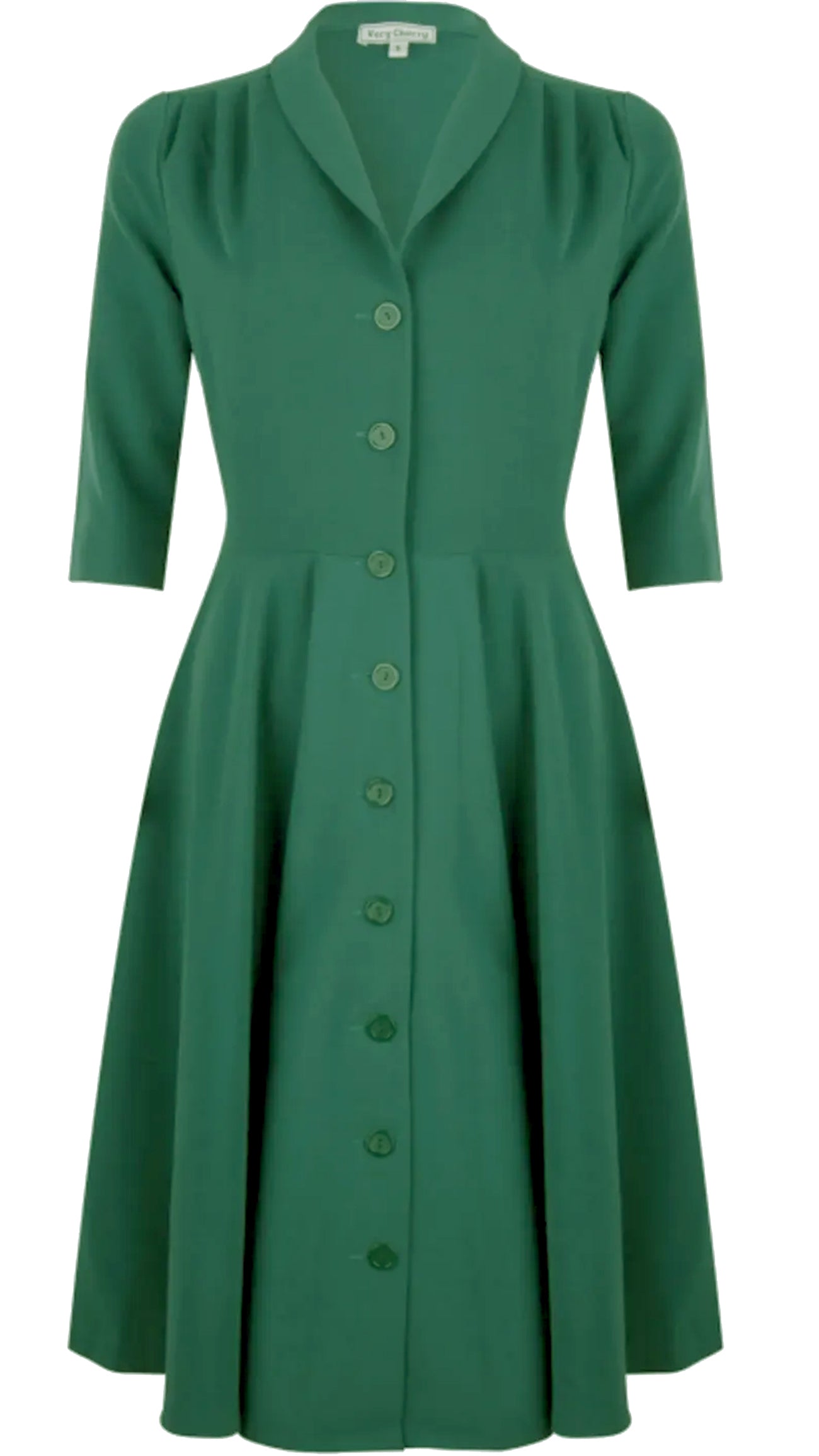 Very_Cherry_D_LAINE_VINTAGE_PLAIN_Classic_Button_SWING_DRESS_Kleid_-_gruen