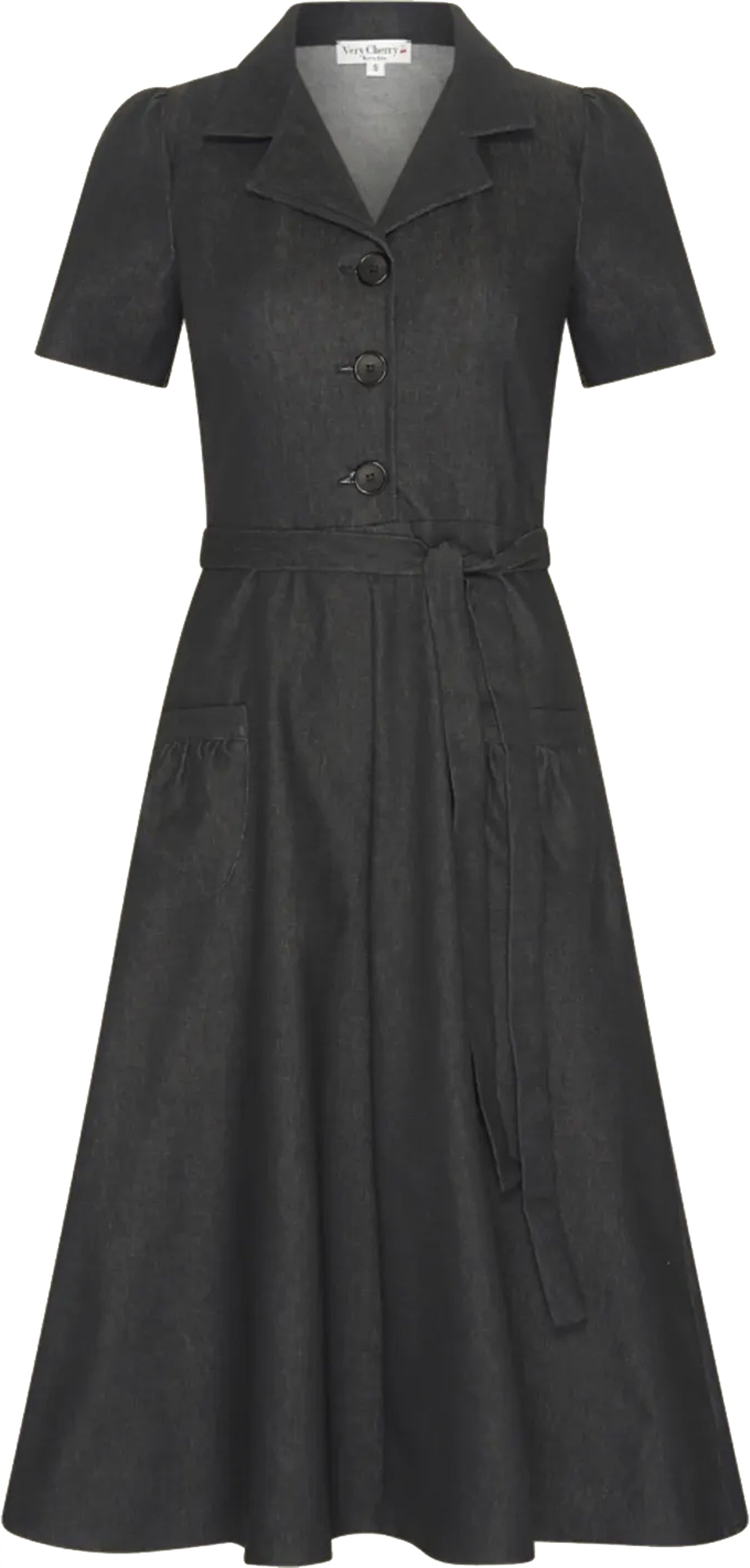 Very_Cherry_REVERS_DELFINO_Denim_50s_Jeans_Vintage_SWING_DRESS_Hemdkleid_-_Schwarz-1
