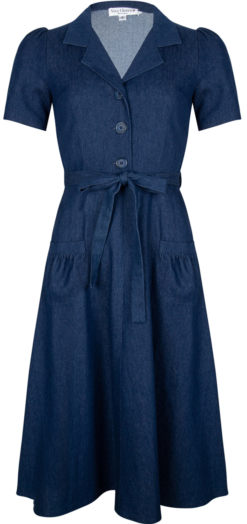 Very_Cherry_REVERS_Vintage_DENIM_50s_Jeans_Kurzarm_SWING_DRESS_Hemdkleid_killer_kirsche