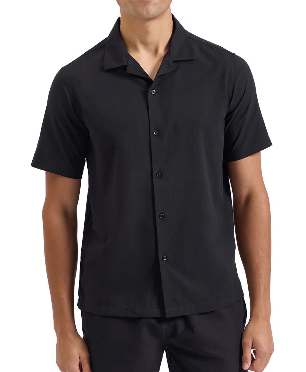 Vintage Classic «SOLID BLACK BASIC» Shirt HEMD / Kurzarmhemd - Schwarz