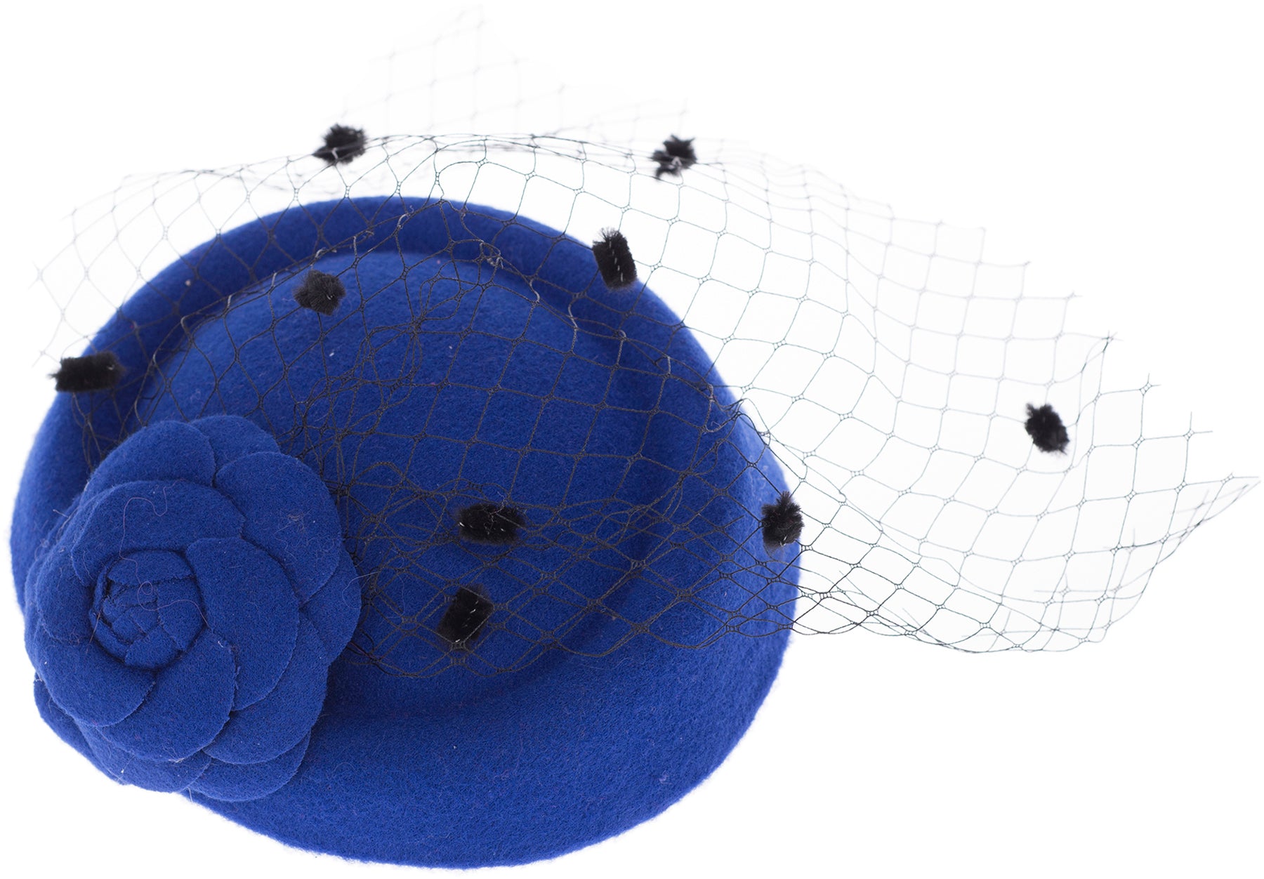 Vintage_AGNES_Birdcage_Veil_Polka_Dots_BLueTEN_Schleier_PILLBOX_Hut_-_Blau_killer_kirsche