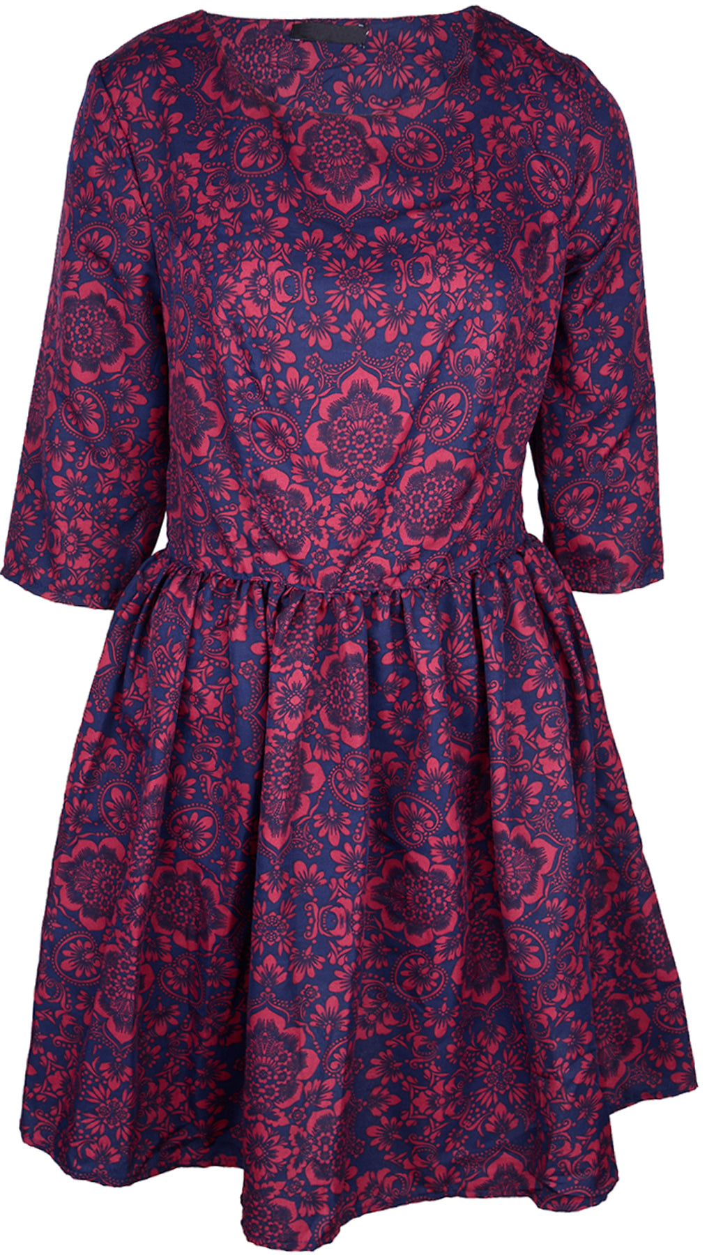 Vintage_FLORAL_Blueten_Pin_Up_Tunika_Dress_KLEID_Maroon_killer_kirsche