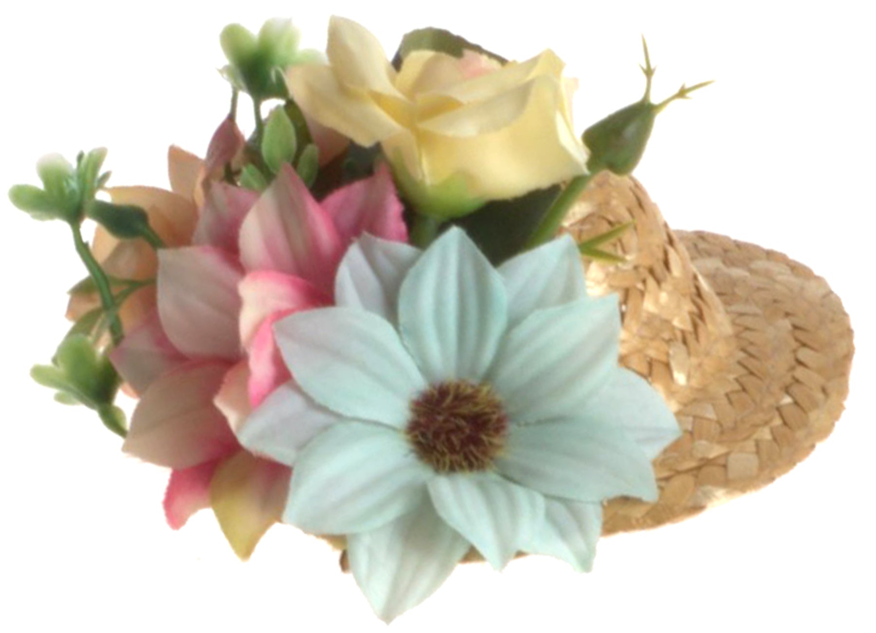 Vintage_LIORA_FLOWERS_Strohhuetchen_BLueTEN_Haarteil_HEADPIECE_Hut_Killer_Kirsche-1