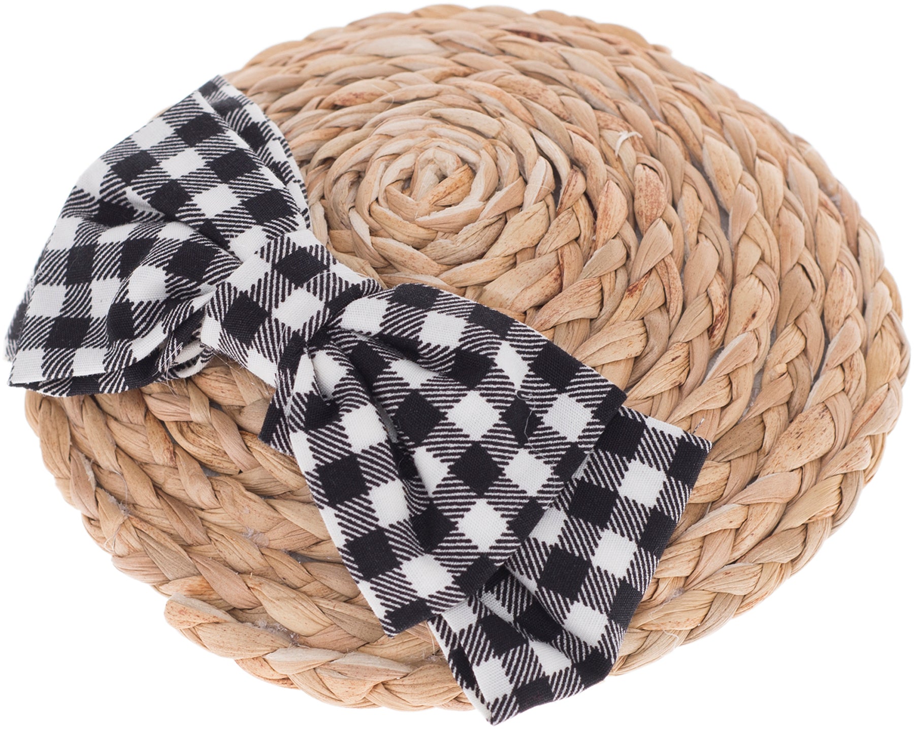 Vintage_LYLA_Pepita_GINGHAM_BOW_Straw_Stroh_PILLBOX_Huetchen_schwarz_killer_kirsche