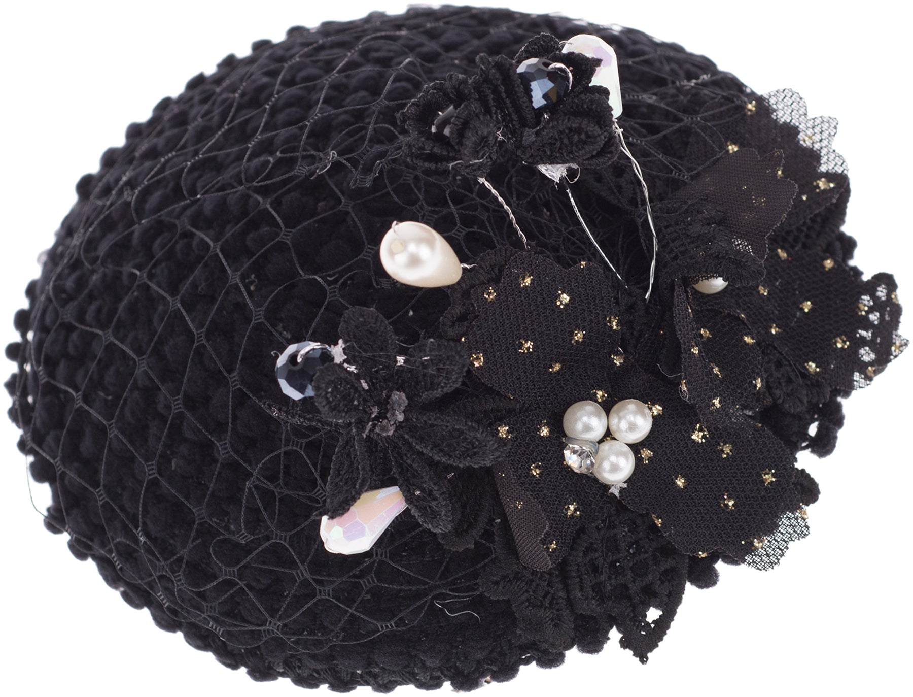 Vintage_MARCELINE_Flower_Glitter_PEARLS_Veil_PILLBOX_Huetchen_Fascinator_-_Schwarz_killer_kirsche