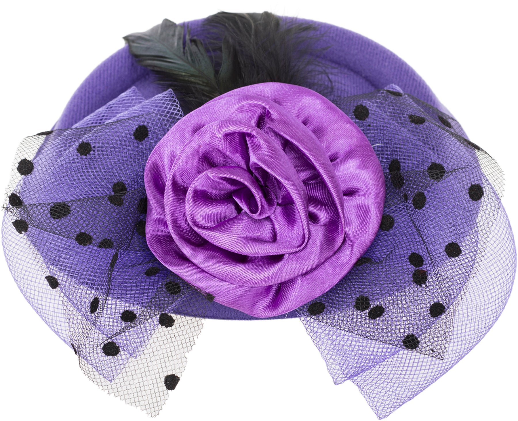 Vintage_MITSUKO_Rose_BOW_Polka_Dot_Feder_PILLBOX_Hut_HEADPIECE_killer_kirsche_lilakwgOfw6ieuAZl