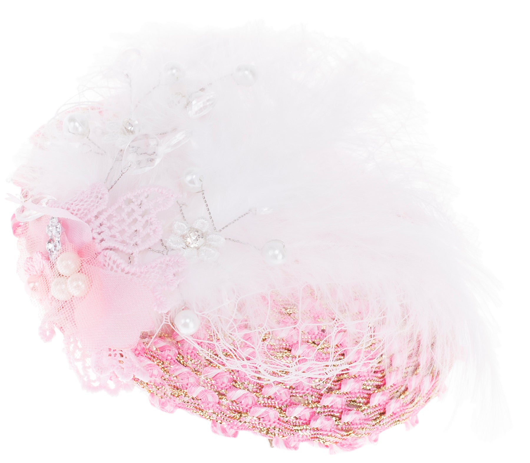 Vintage_RUDY_Floral_FEATHER_Blumen_PERLEN_50s_PILLBOX_Huetchen_Fascinator_-_Rosa_killer_kirsche