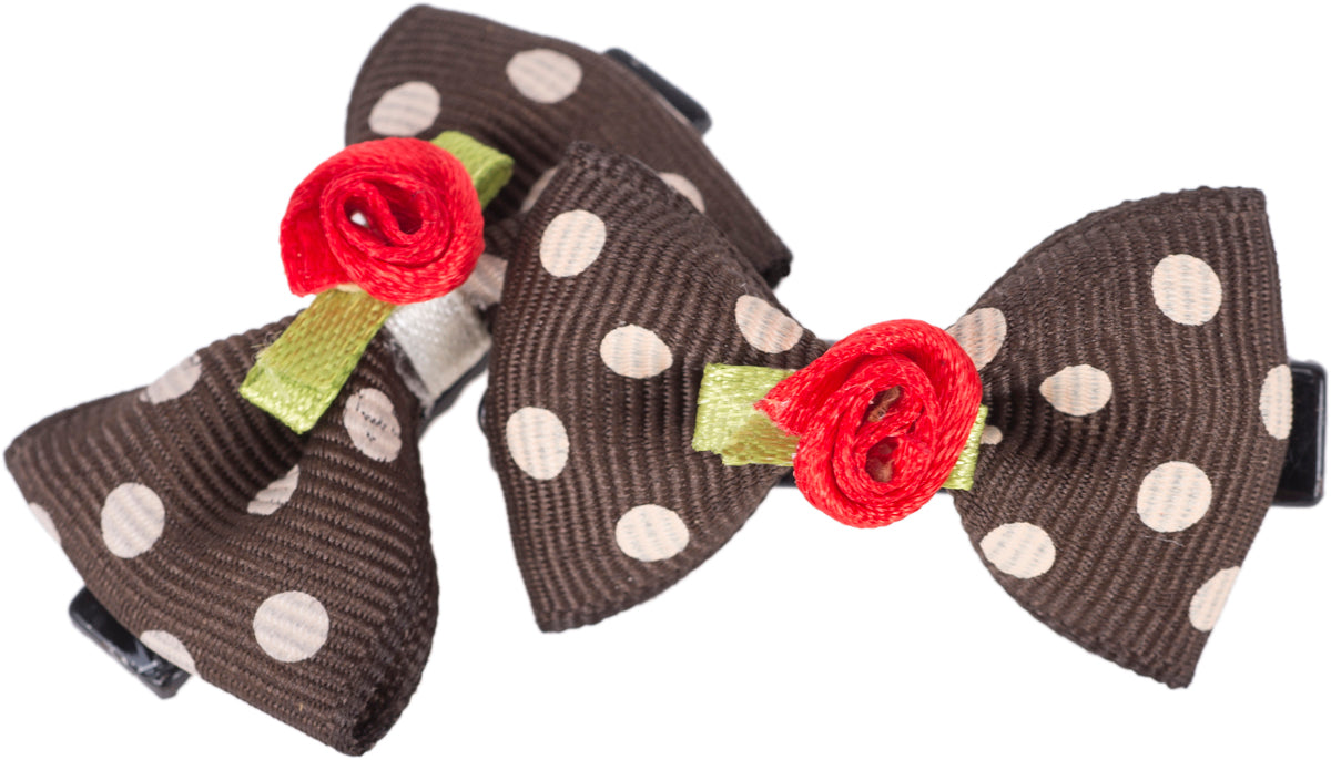 Vintage_SONATA_Red_Rose_POLKA_DOTS_Bow_Schleife_HAARSPANGE_-_1_Paar