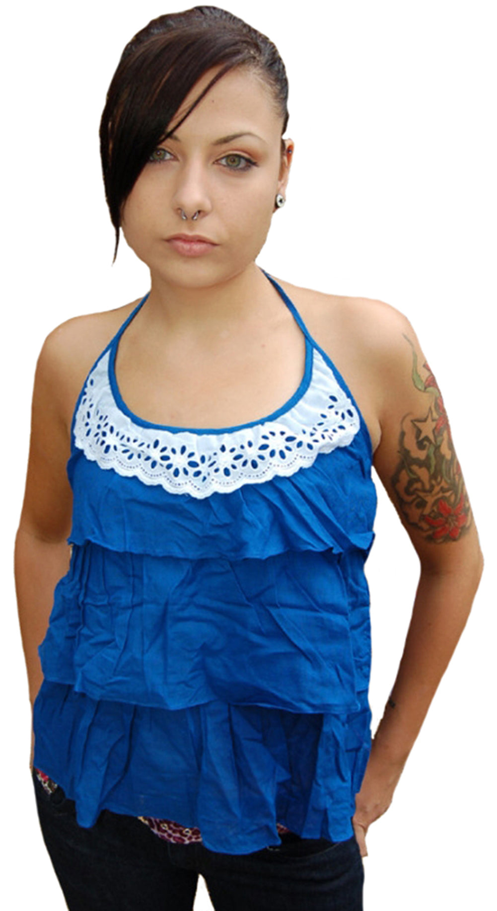 Vintage_VOLANT_Rueschen_Spitzenbesatz_Neckholder_TOP