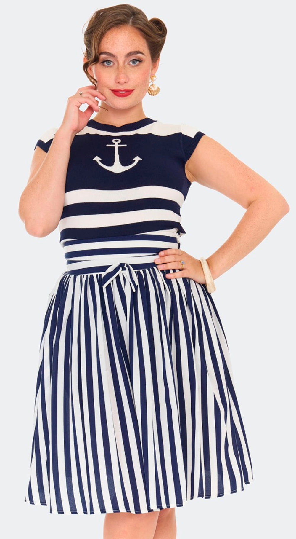 Voodoo Vixen «Anchor Stripe» Vintage Sailor Sweater Kurzarm Strickpullover