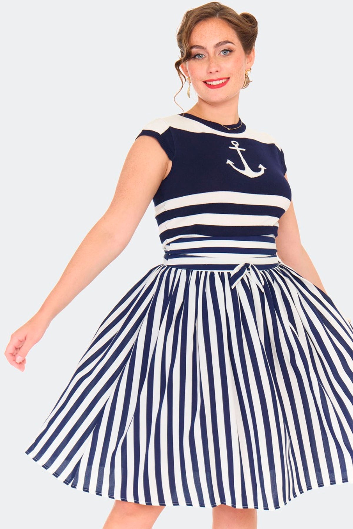 Voodoo Vixen «Anchor Stripe» Vintage Sailor Sweater Kurzarm Strickpullover