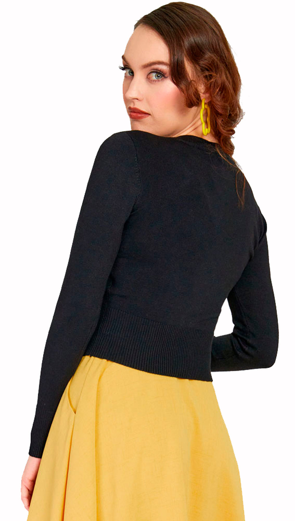 Voodoo Vixen «Ginny Woodland» Vintage  Retro Embroidered V-Neck Cardigan / Strickjacke - Schwarz