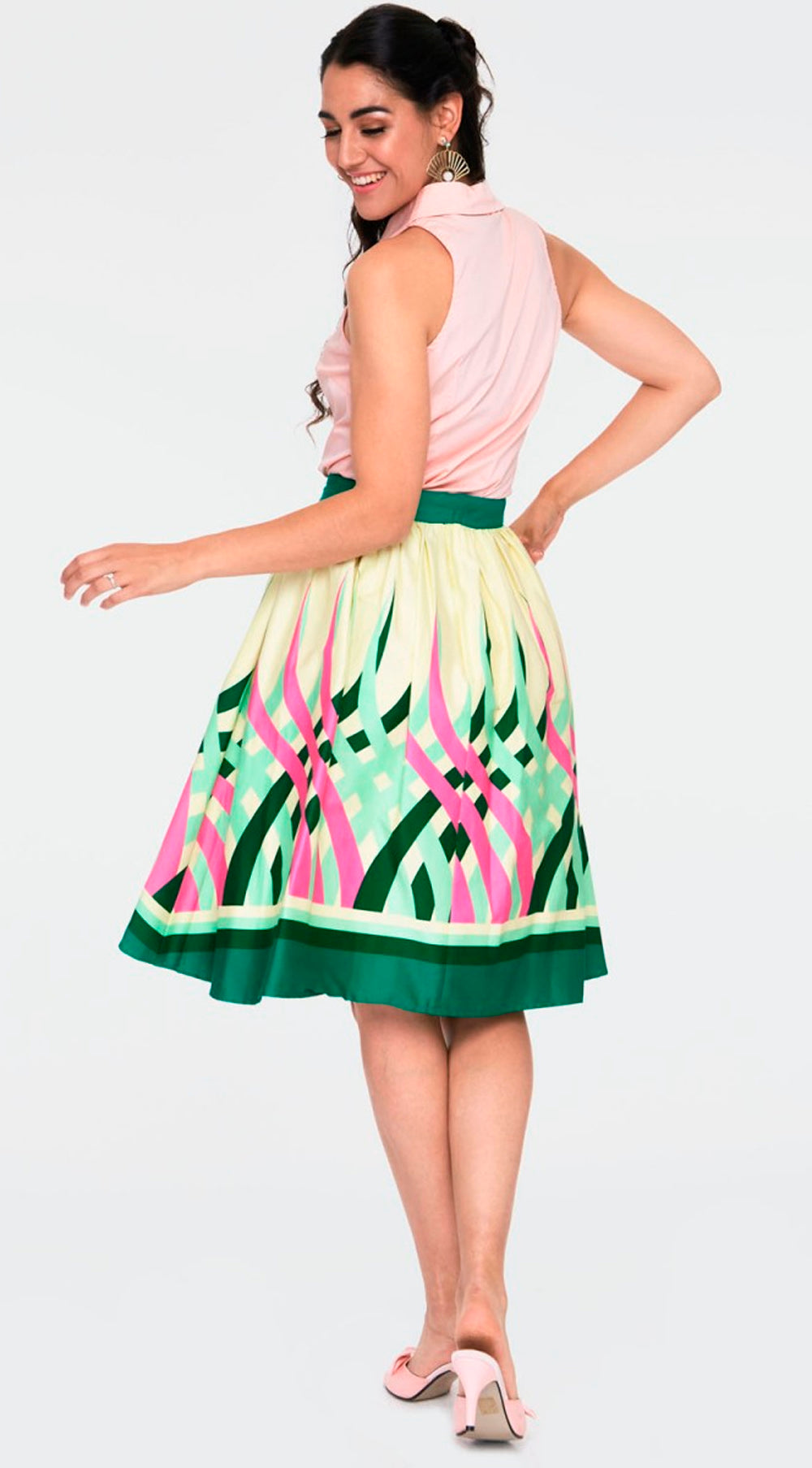 Voodoo Vixen «Watermelon Border» Sommer Vintage Flare Skirt / Tellerrock - Pastelltöne