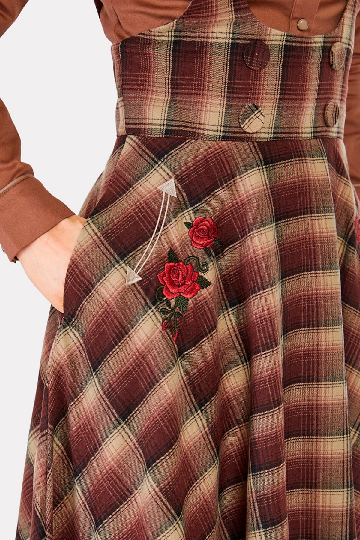 Voodoo Vixen «Western Plaid» Vintage Karo Embroidered High Waisted Swing Rock - Pinafore Dress