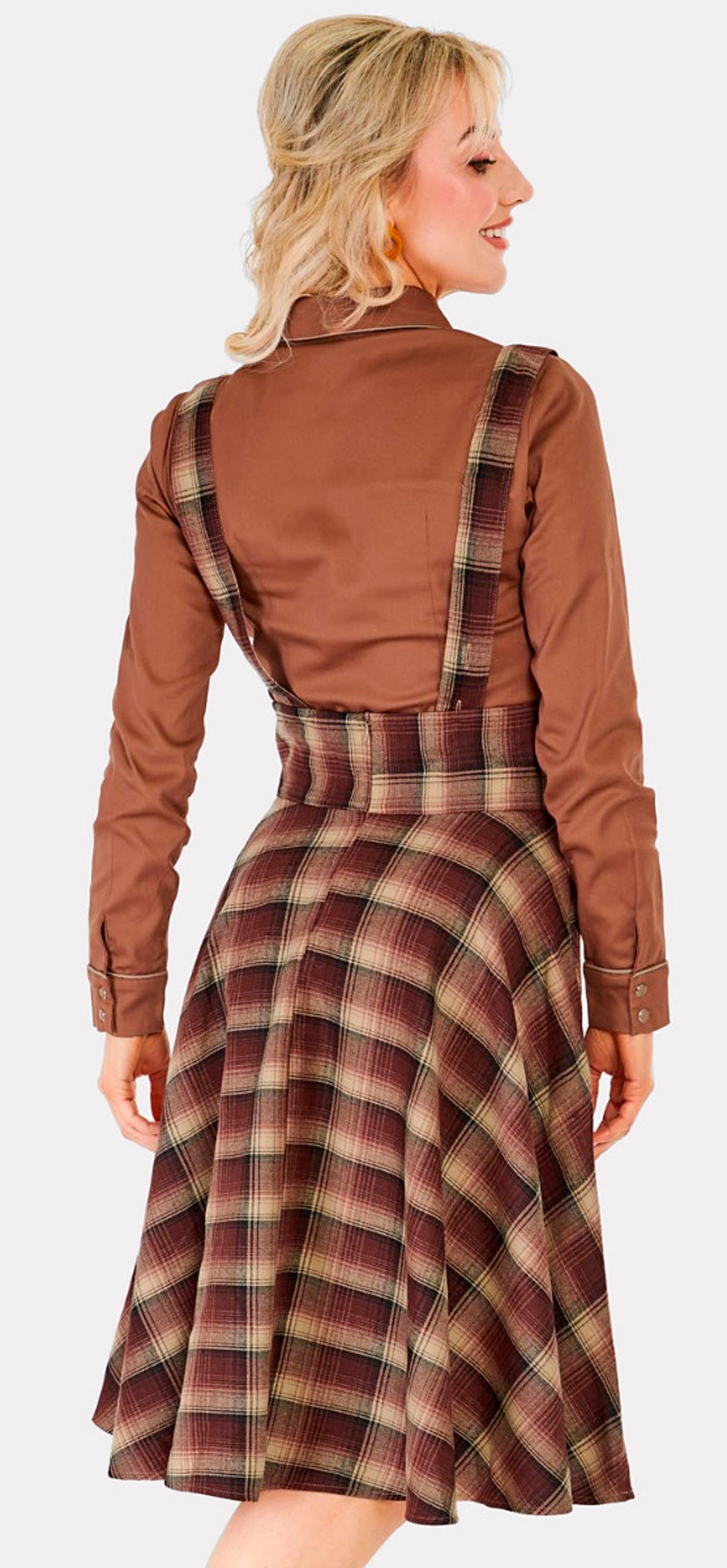 Voodoo Vixen «Western Plaid» Vintage Karo Embroidered High Waisted Swing Rock - Pinafore Dress