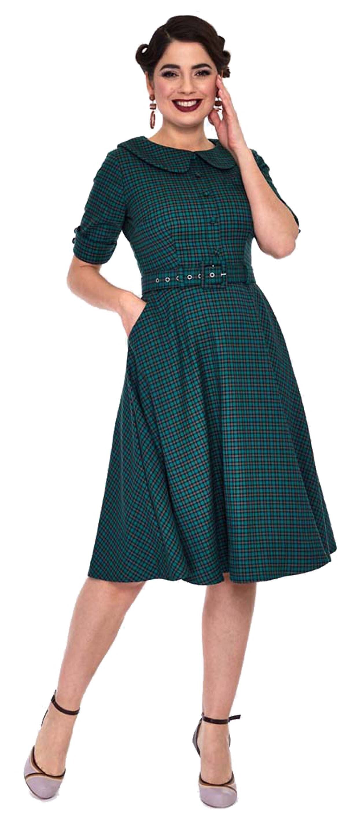 Voodoo_Vixen_CHECK_VINTAGE_Karo_Bubikragen_50s_SWING_DRESS_Kleid_Dunkelgrn-1