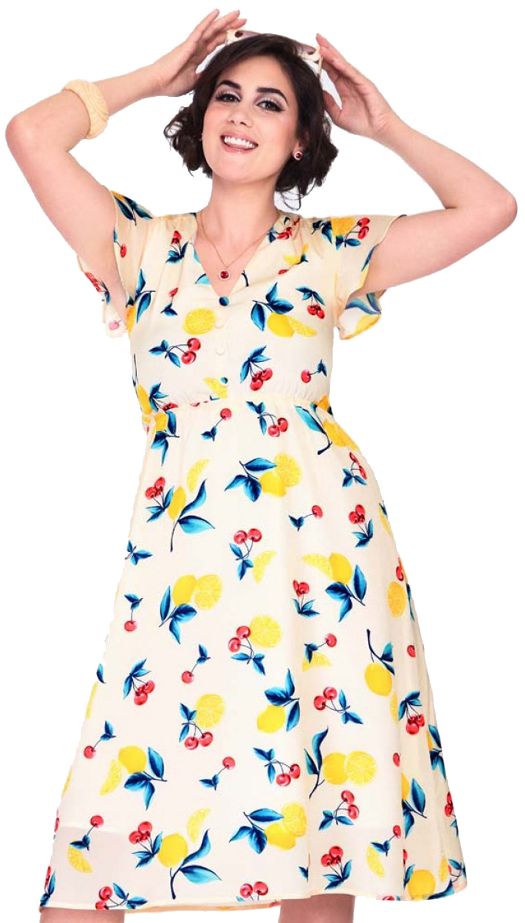 Voodoo_Vixen_CHERRY_LEMONADE_Vintage_Fruits_V-Neck_DRESS_Kleid_in_A-Linie_killer_kirsche