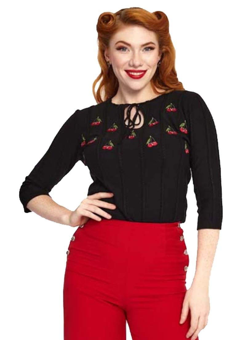 Voodoo_Vixen_CHERRY_SUNFLOWER_Vintage_Kirschen_SWEATER_Knitted_PULLOVER_schwarz-1