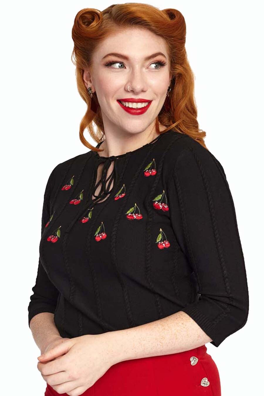 Voodoo_Vixen_CHERRY_SUNFLOWER_Vintage_Kirschen_SWEATER_Knitted_PULLOVER_schwarz-2