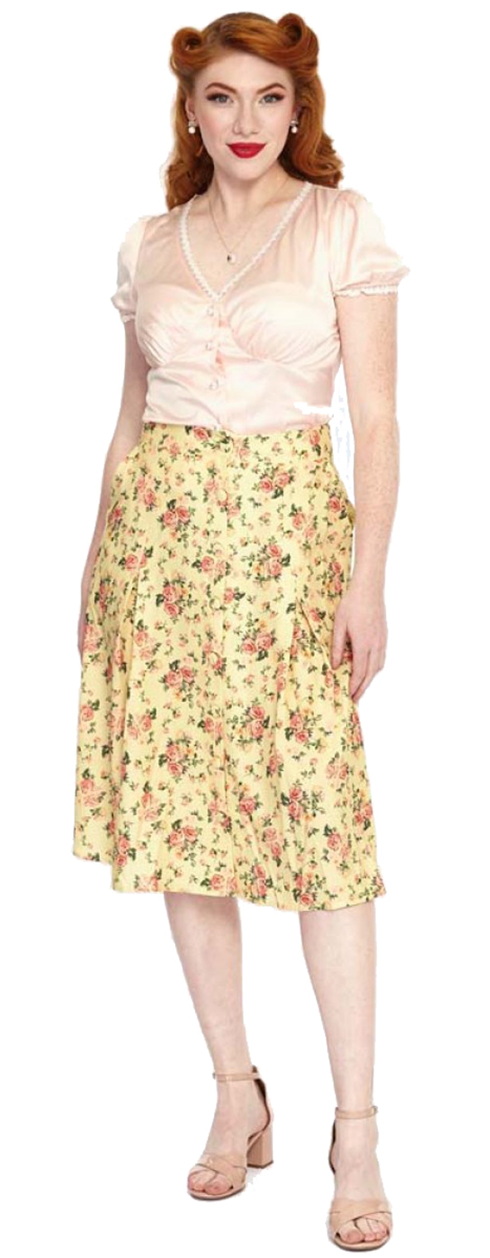 Voodoo_Vixen_DITSY_FLORAL_BLUMEN_Blueten_Vintage_BUTTON_FRONT_Retro_A-LINIE_ROCK_Skirt-1
