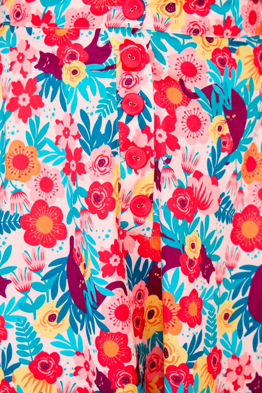 Voodoo_Vixen_FLORAL_CAT_Blueten_Vintage_Katzen_Retro_A-LINIE_ROCK_Skirt-4