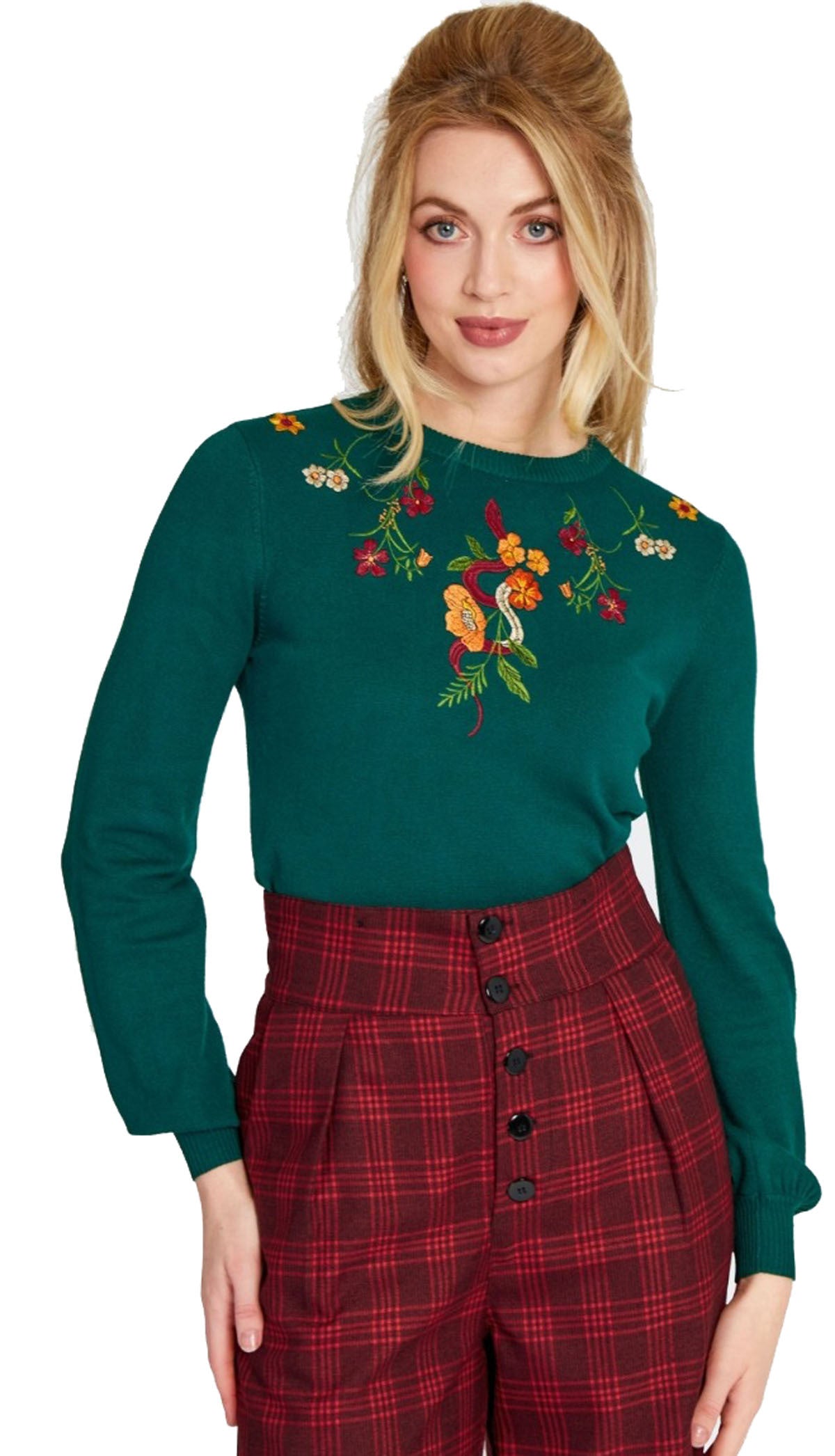 Voodoo_Vixen_FLORAL_VINTAGE_Pin_Up_50s_SWEATER_Knitted_Pullover_Jumper_-_Dunkelgruen-1