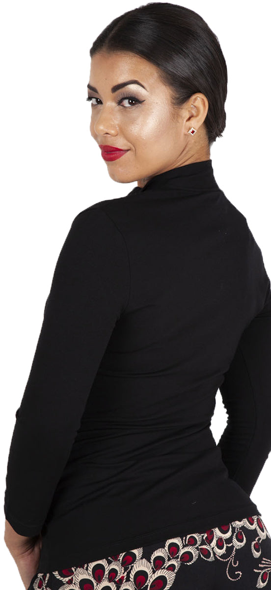 Voodoo_Vixen_GAIL_50s_Vintage_NECK_TIE_Plain_3_4_Arm_SHIRT_Oberteil_Schwarz-2