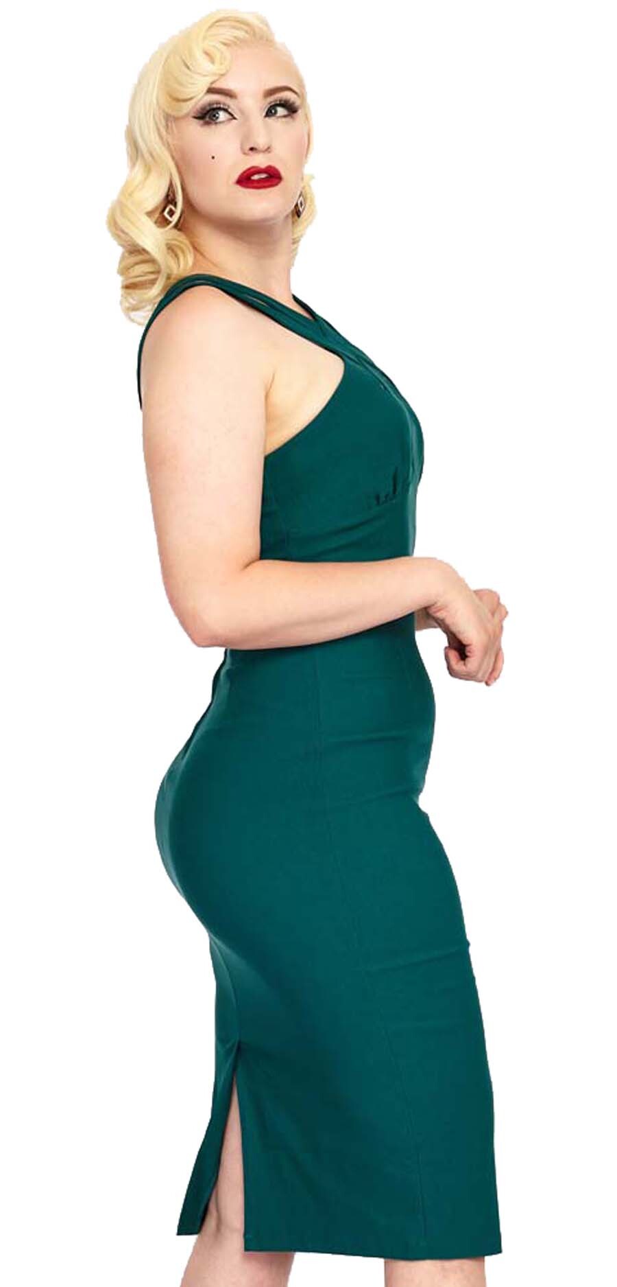 Voodoo_Vixen_LILIAN_PIN_UP_Cross_Neck_Vintage_Strap_Keyhole_PENCIL_DRESS_Bleistiftkleid_-_Dunkles_Teal-3