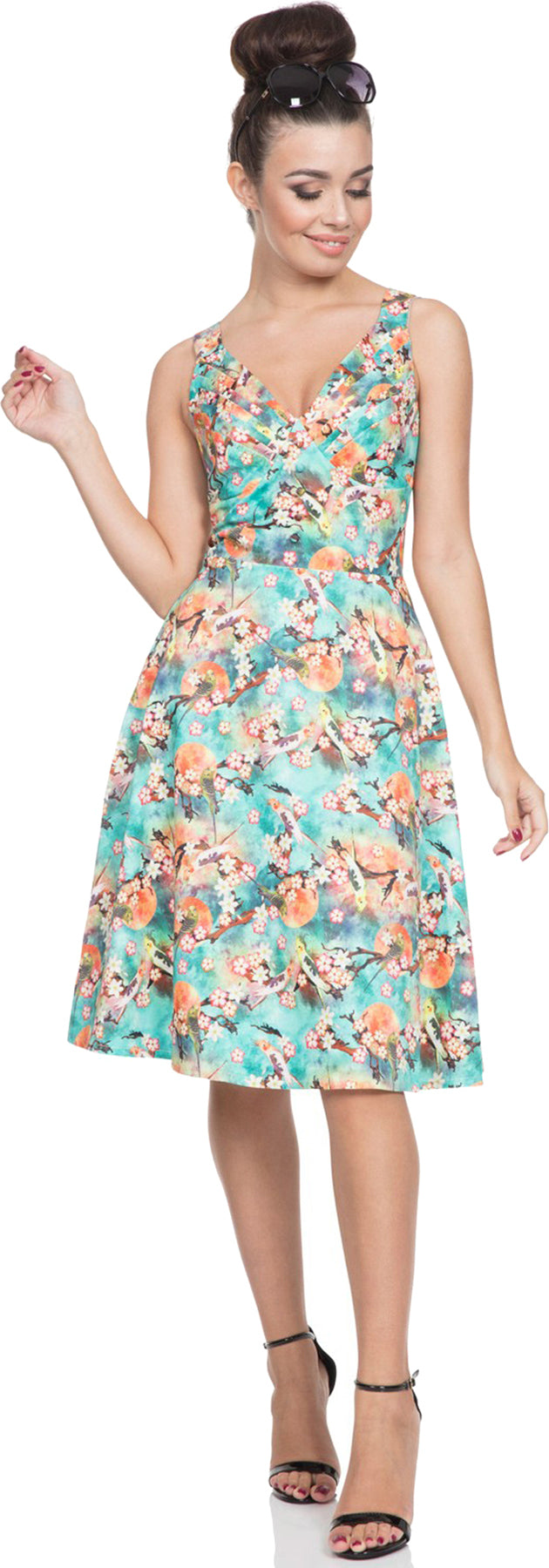 Voodoo_Vixen_LIZBETH_Cherry_Blossom_Vintage_Birds_V-Neck_DRESS_Pin_Up_KLEID_killer_kirsche