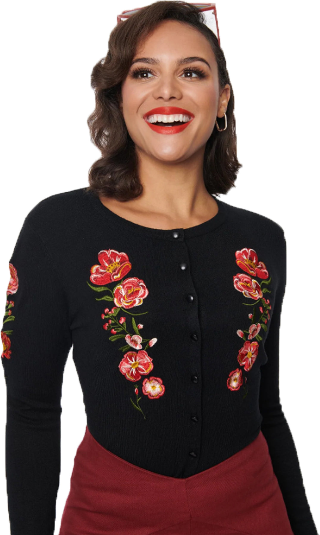Voodoo_Vixen_LUXE_FLORAL_50s_FLOWER_EMBROIDERY_Strickjacke_CARDIGAN_Schwarz_Killer_Kirsche-1