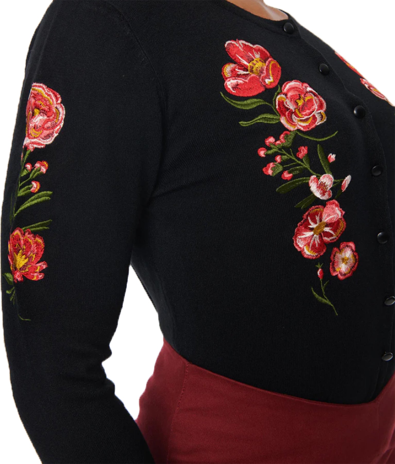 Voodoo_Vixen_LUXE_FLORAL_50s_FLOWER_EMBROIDERY_Strickjacke_CARDIGAN_Schwarz_Killer_Kirsche-2