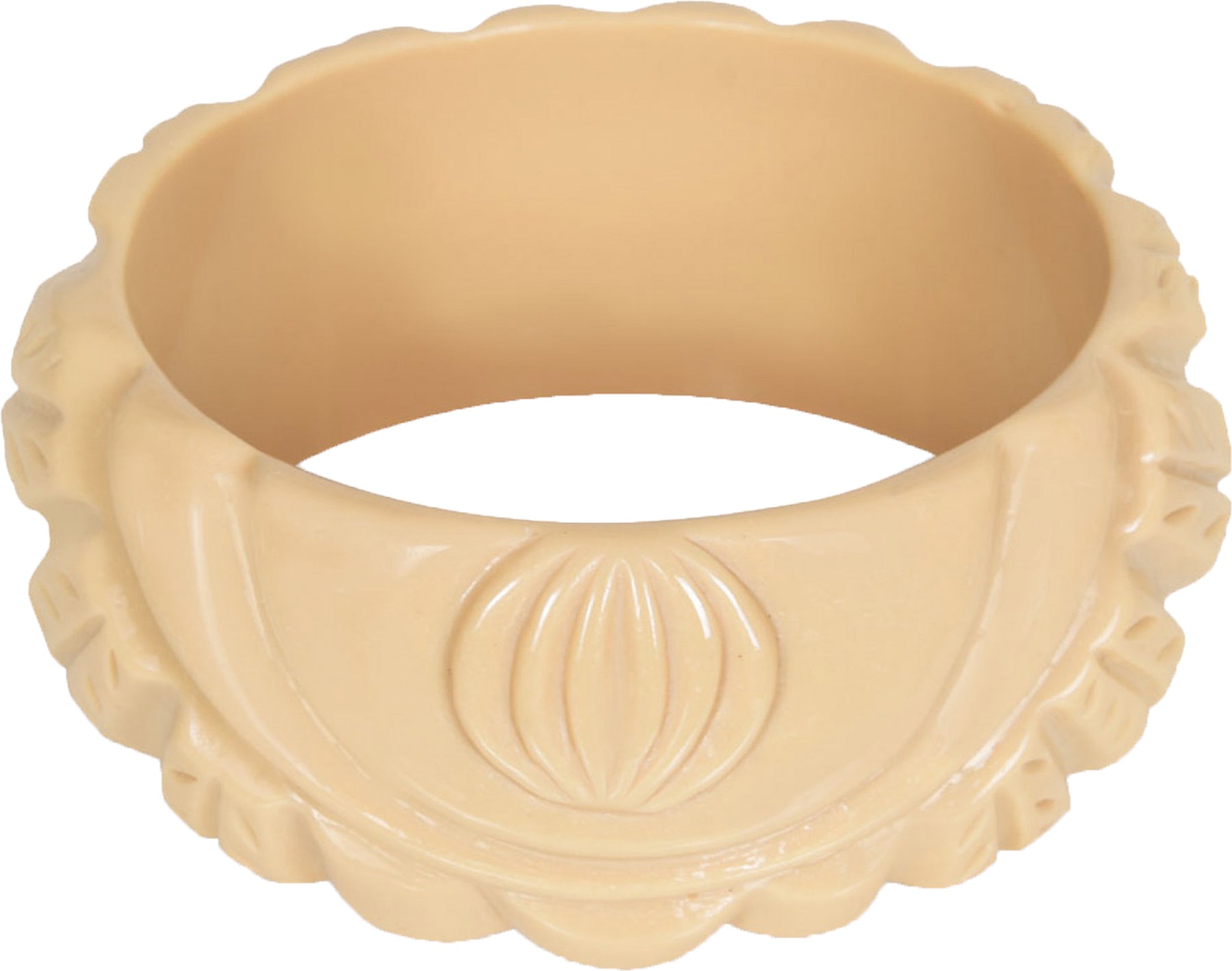 Voodoo_Vixen_PATTERNED_BANGLE_Vintage_FAKELITE_Carved_Retro_ARMREIF_Beige_Killer_Kirsche-1