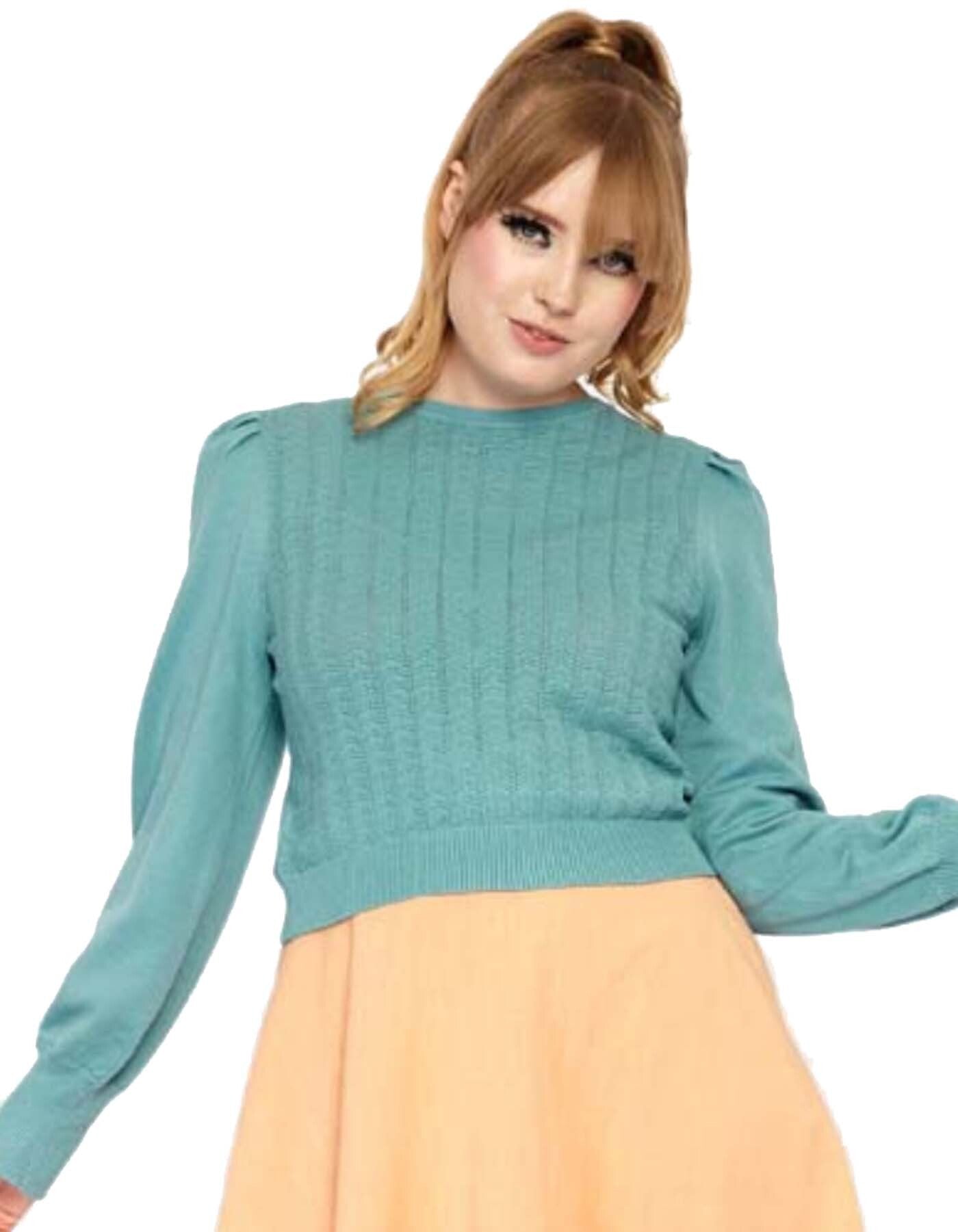 Voodoo_Vixen_POINTELLE_VINTAGE_Pleated_50s_SWEATER_Knitted_Pullover_Jumper_-_Mint-1