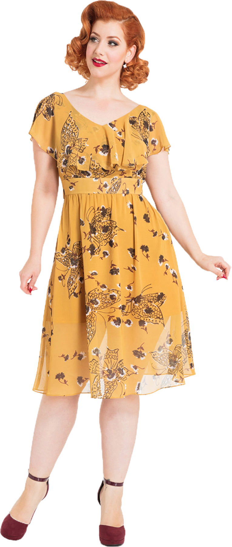 Voodoo_Vixen_POSY_Vintage_YELLOW_BUTTERFLY_Volant_V-Neck_KLEID_Dress_killer_kische