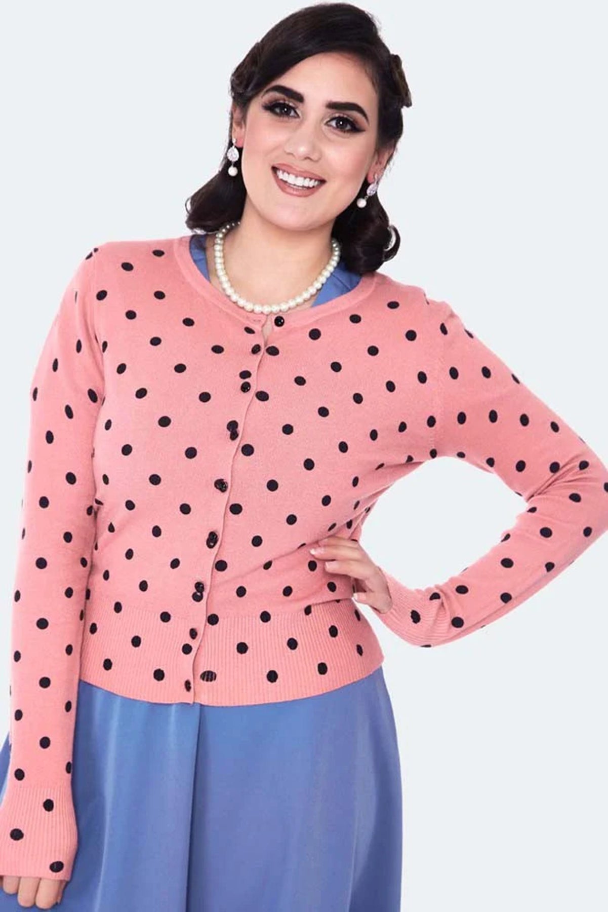 Voodoo_Vixen_Polka_DOTS_Punkte_Langarm_CARDIGAN_Stickjacke_-_Rosa_killer_kirsche_3