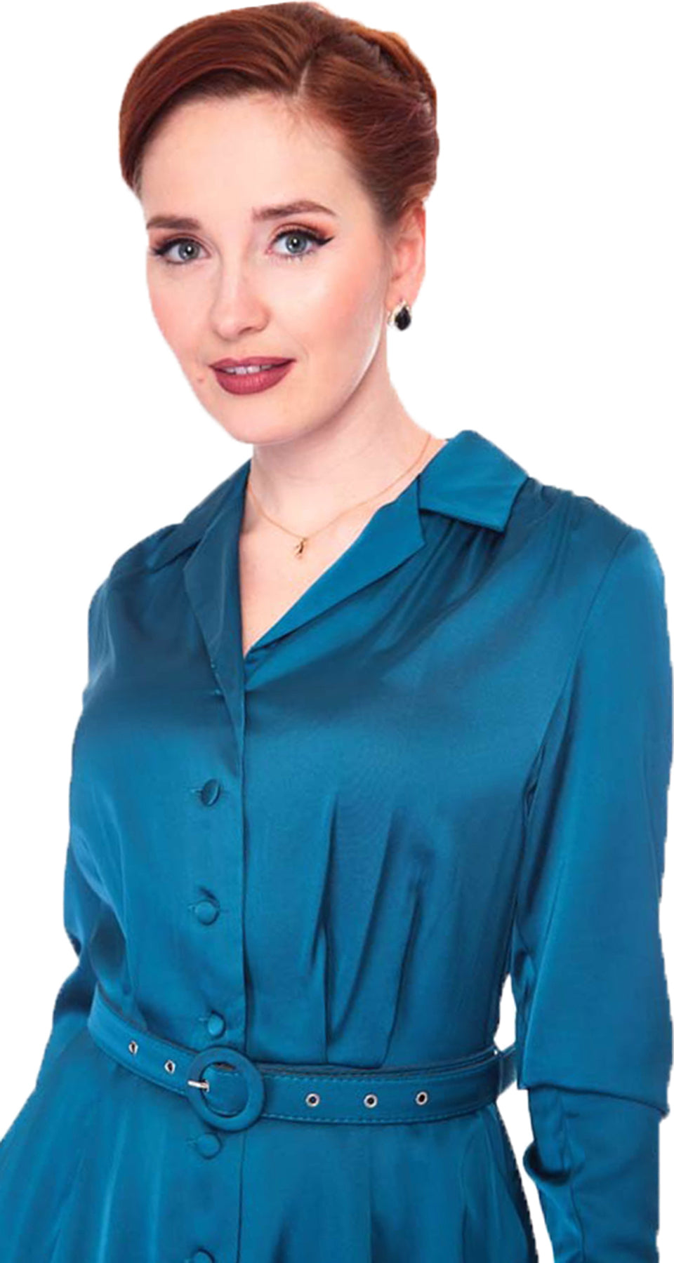 Voodoo_Vixen_RATCHED_STYLE_Retro_SATIN_Langarm_A-LINIE_DRESS_Hemdkleid_Petrol_Killer_Kirsche-3