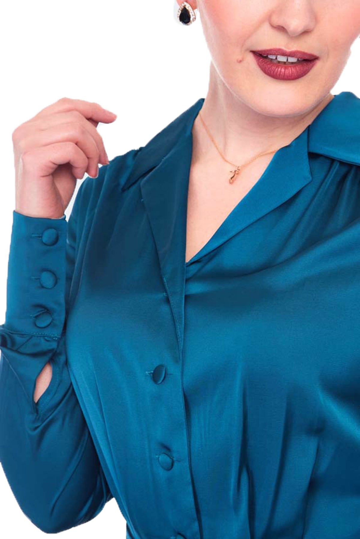 Voodoo_Vixen_RATCHED_STYLE_Retro_SATIN_Langarm_A-LINIE_DRESS_Hemdkleid_Petrol_Killer_Kirsche-4