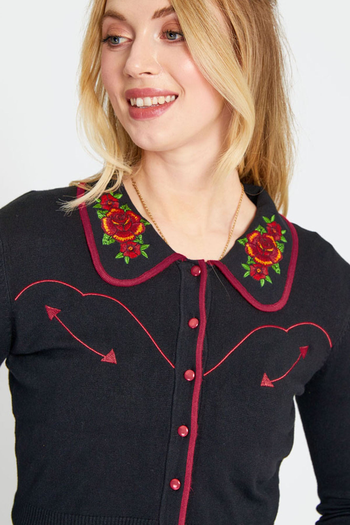Voodoo_Vixen_ROSE_RODEO_50s_Vintage_Western_Langarm_CARDIGAN_Strickjacke_-_Schwarz-4