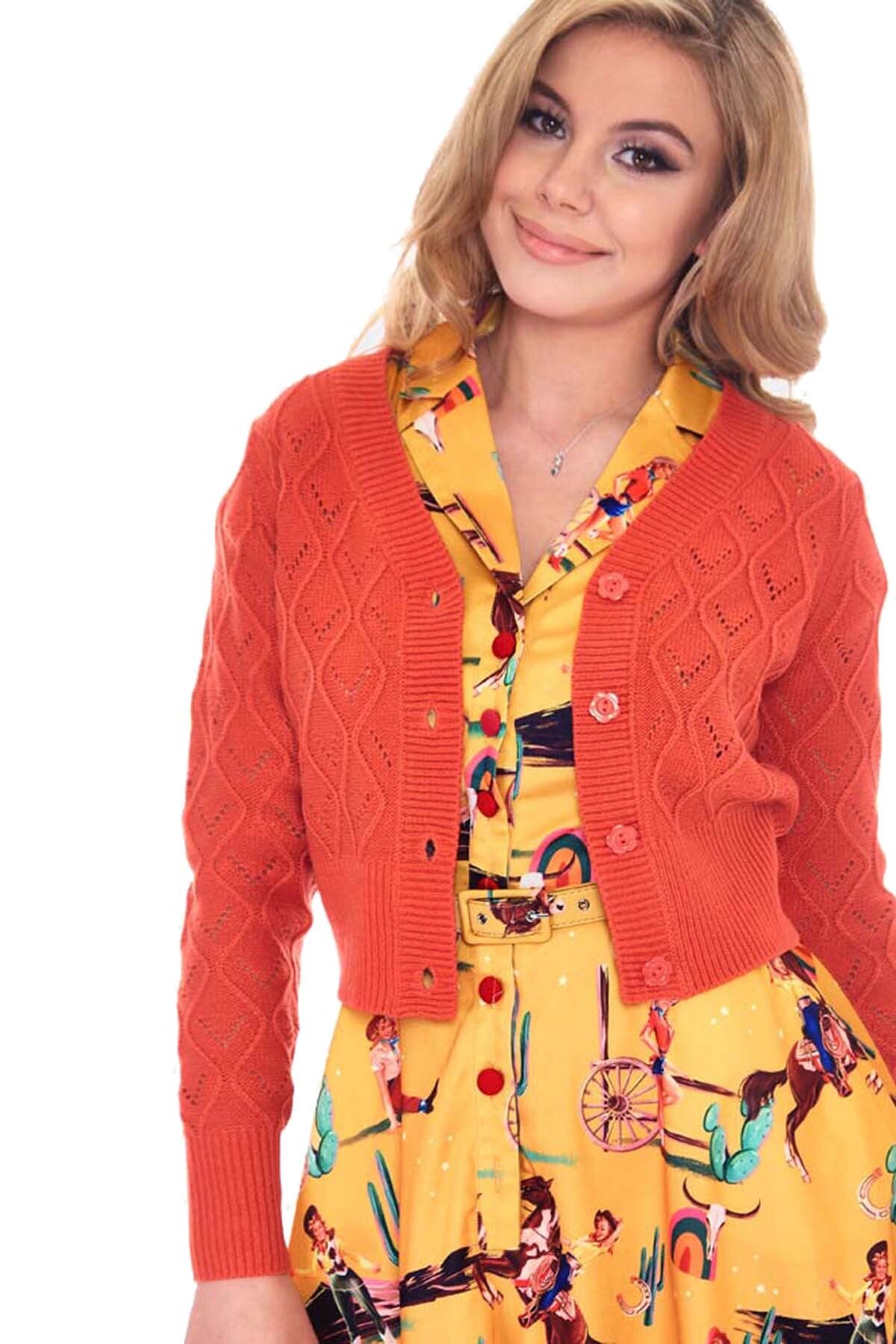Voodoo_Vixen_RUST_CHUNKY_Knit_50s_BUTTONED_Langarm_CARDIGAN_Strickjacke_-_Orange-20axnqX4YHxegf