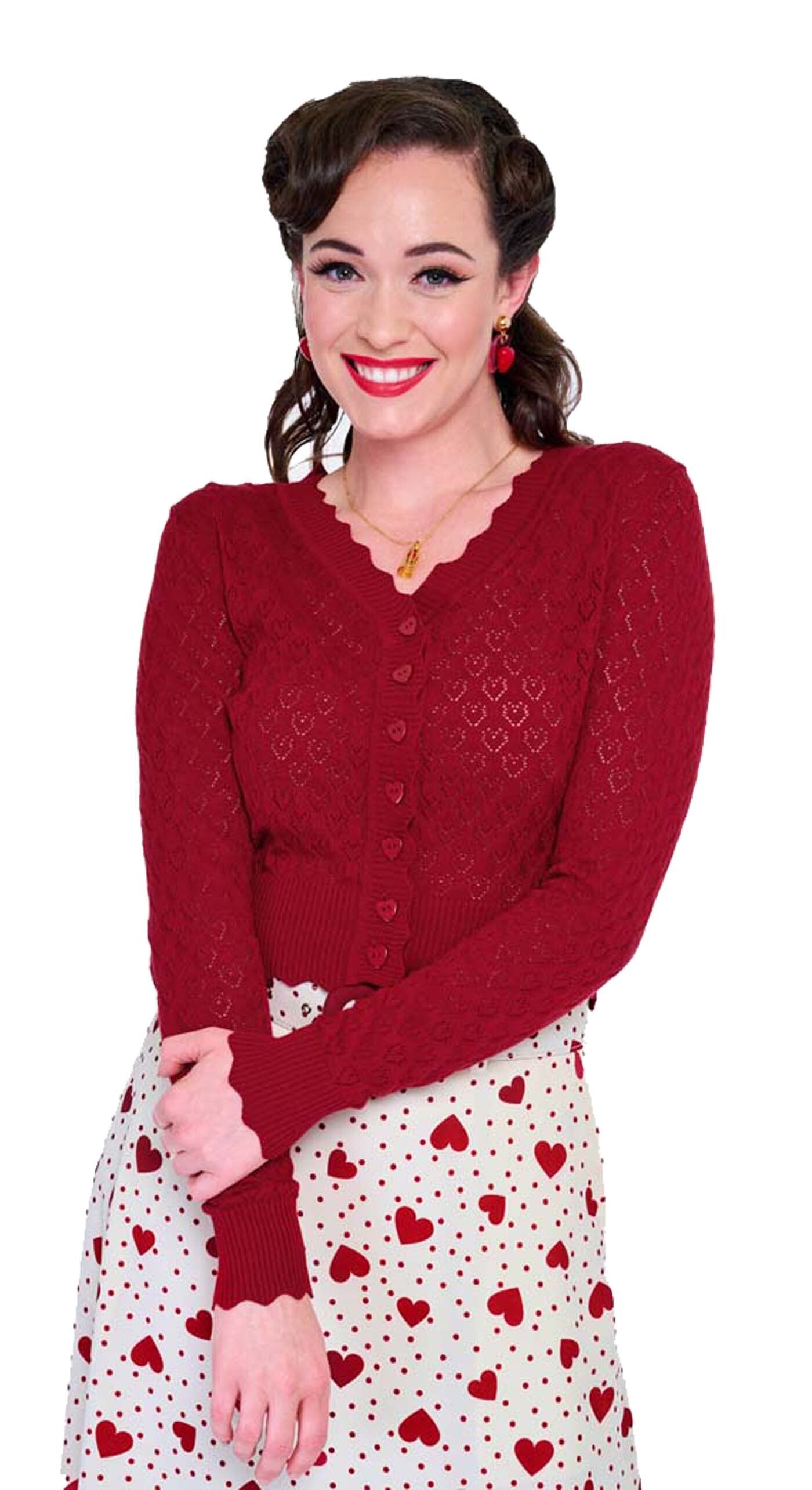 Voodoo_Vixen_SCALLOP_EDGE_HEART_VNeck_Lochmuster_Langarm_CARDIGAN_Stickjacke_Kirschrot-4