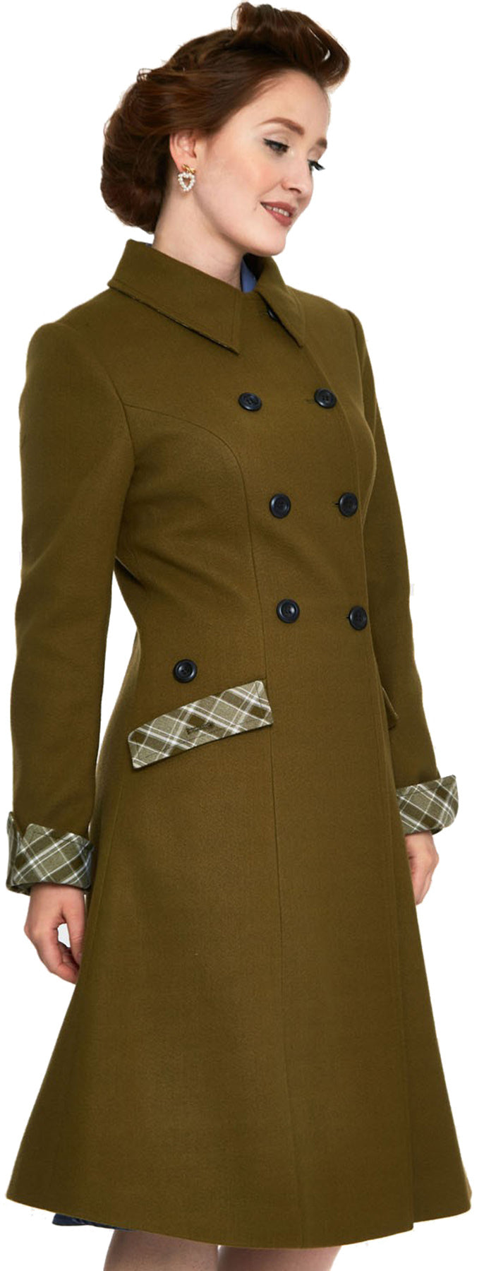 Voodoo_Vixen_SUSIE_Vintage_PLAID_CONTRAST_A-Linie_COAT_Mantel_Olivgruen_killer_kirsche3
