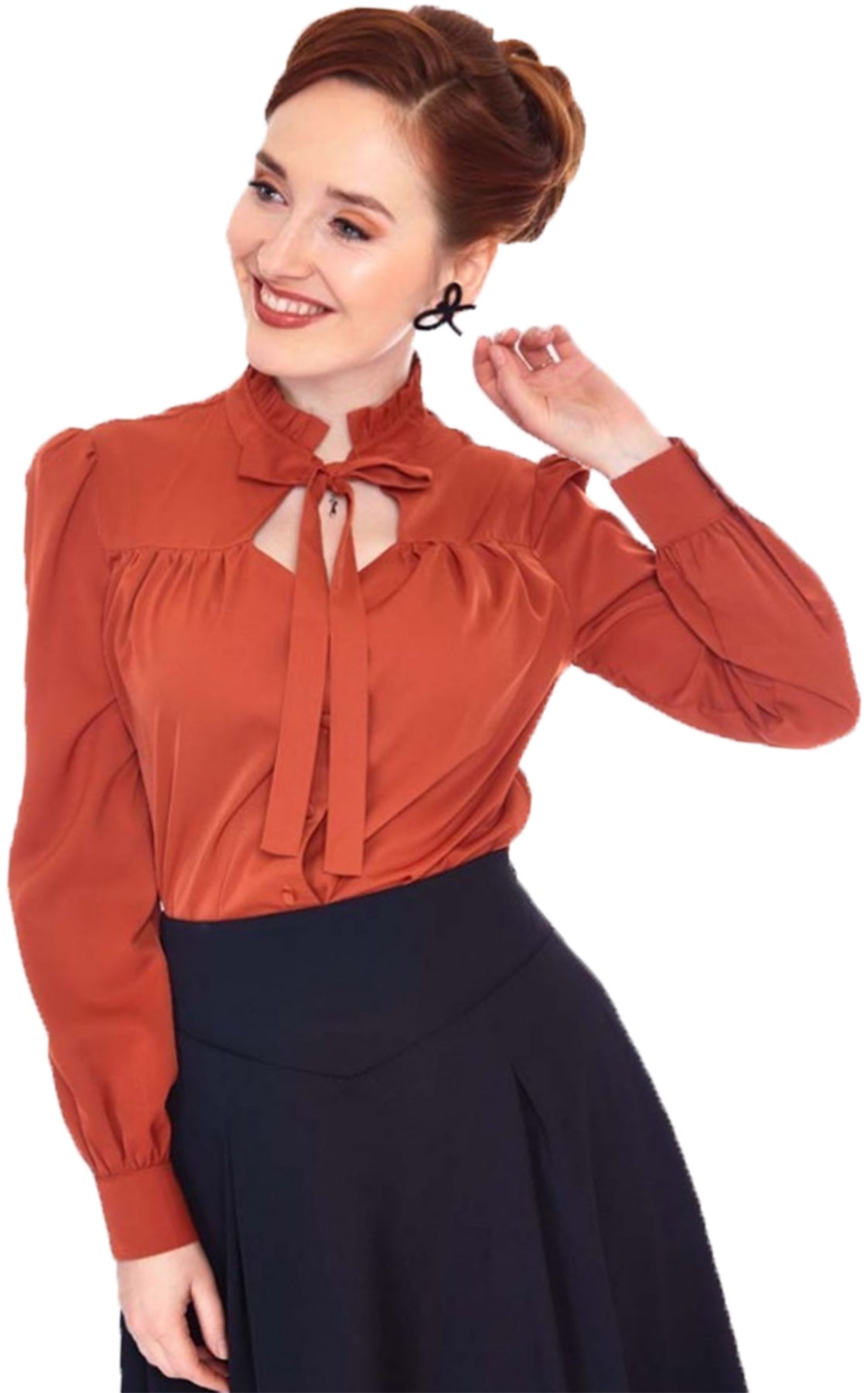 Voodoo_Vixen_TIE_NECK_Retro_RUFFLE_50s_BLOUSE_Schluppenbluse_-_Orange_Killer_Kirsche-1