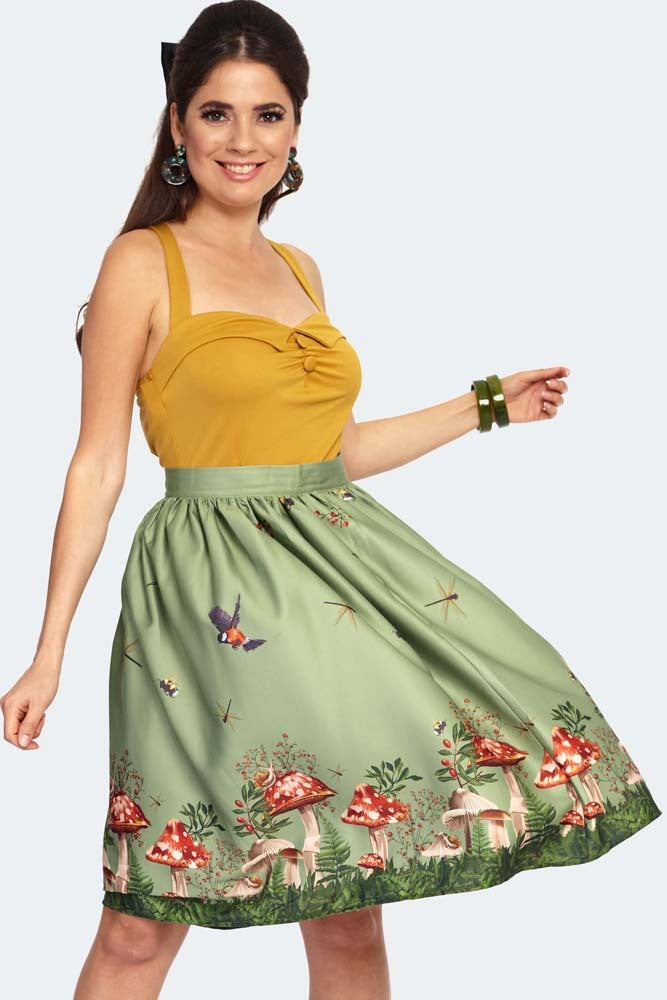 Voodoo_Vixen_TOADSTOOL_BORDER_Retro_Fliegenpilz_Vintage_SWING_SKIRT_Rock_-_Mittleres_Gruen-4