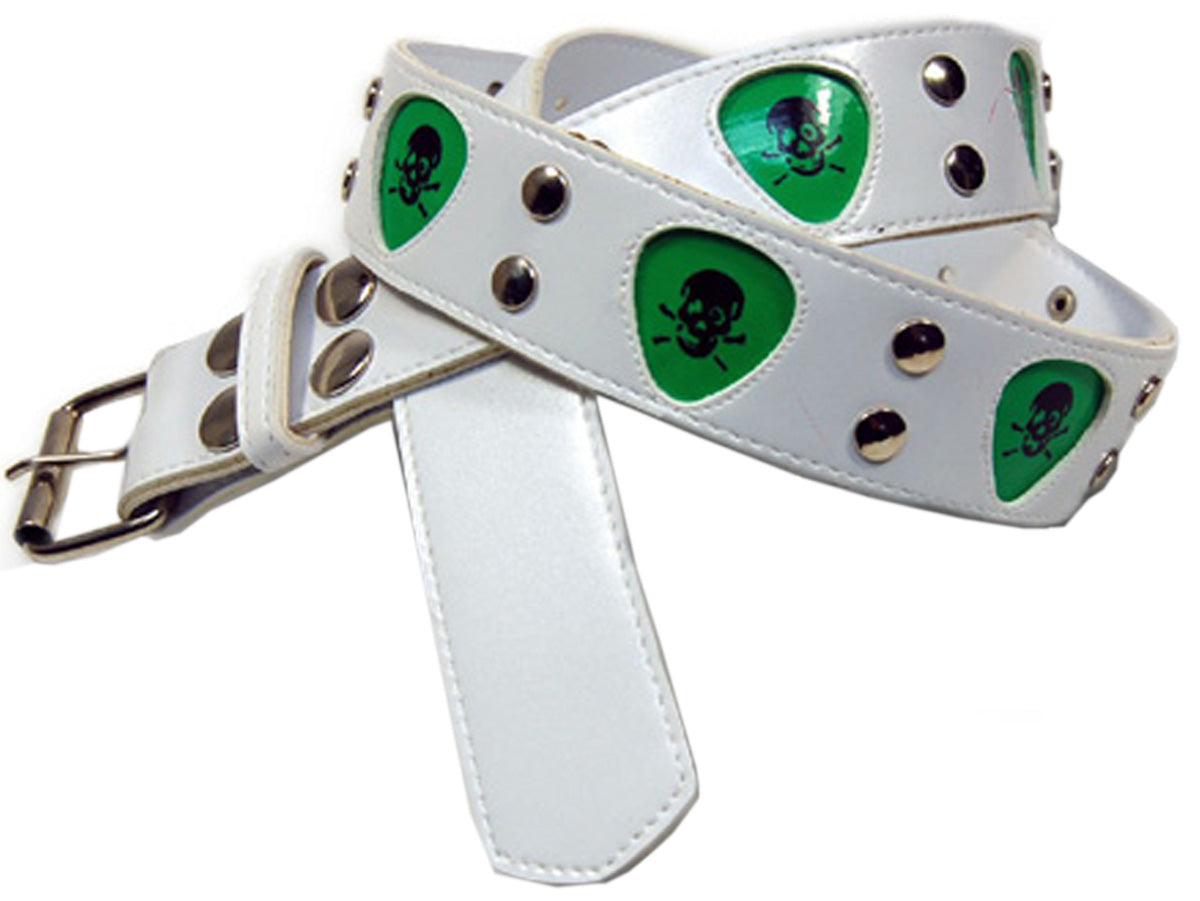 White_GUITAR_PICK_Skull_Belt_Guertel_gruen_killer_kirsche